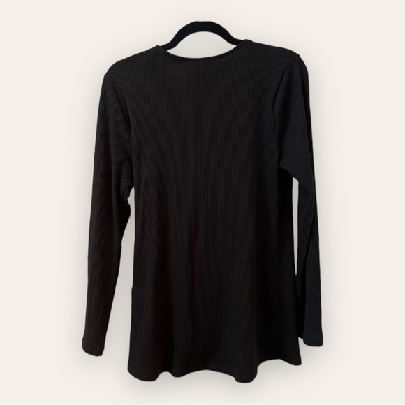 ADDITION ELLE - Tie-Front, D-Ring Ribbed Black Top - Picture 6 of 12